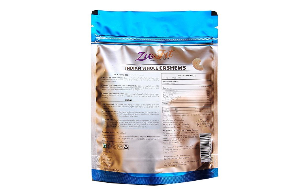Ziofit Indian Whole Cashews    Pack  500 grams